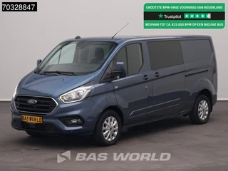 Ford Transit Custom 130PK Dubbel Cabine Limited 2x Schuifdeur L2H1 Trekhaak Navi Airco Cruise Camera Parkeersensoren SYNC4 Display Stoelverwarming Velgen APK 12-2026 Euro6 L2 DC Doka Mixto Airco Trekhaak Cruise control