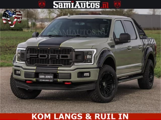 Ford F-150 5.0 V8 4X4 | MAT OLIVE GREEN | BIJTELLING VRIJ | ZEER DIK | CAMERA | 3500KG | PANORAMA | LEDER | GO RHINO ROLLBAR |