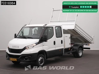Iveco Daily 35C16 3.0L Kipper met Kist Dubbel Cabine Dubbellucht 3,5t Trekhaak Navi Airco Cruise Camera Euro6 Tipper Benne Kieper Airco Trekhaak Cruise control