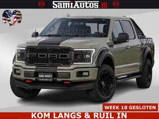 Ford F-150 5.0 V8 4X4 | MAT OLIVE GREEN | BIJTELLING VRIJ | ZEER DIK | CAMERA | 3500KG | PANORAMA | LEDER | GO RHINO ROLLBAR |