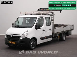 Opel Movano 145PK Kraanwagen Hiab T-CLX 023 B-3 Dubbellucht Open Laadbak 3,5t Trekhaak Airco Cruise Euro6 Pritsche Pickup Open Box Kranwagen Kraan Kran Crane Airco Trekhaak Cruise control